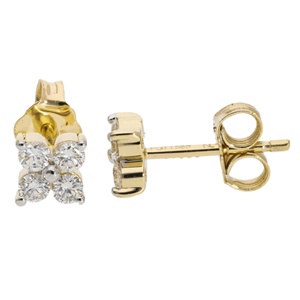 Encantadores Pendientes Pequeños de Diamantes Naturales de Corte Brillante de 0.48CTW, Oro Amarillo de 14K con Baño de Rodio, Simétricos, para Mujer - Product Image 1