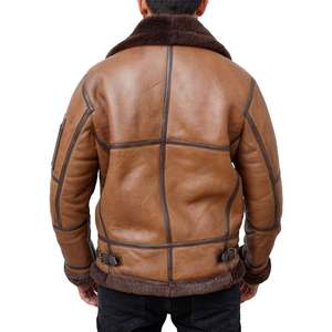 Veste d'hiver décontractée pour homme en cuir véritable et fourrure Sherpa, coupe ajustée, style urbain, coupe-vent, imperméable, respirante et chaude - Product Image 6