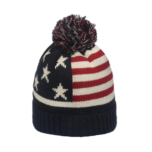 Unisex Knitted Beanie Hat With Pom-Pom American And British Flag Design 100 Acrylic <b>Winter</b> <b>Cap</b> For Adults 56-58CM - Product Image 5