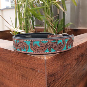 Personalized Hand Tooled Full Grain Leather Western Dog Collar Custom Genuine Leather Collar Floral Design <b>Padded</b> Dog Collars - Product Image 4