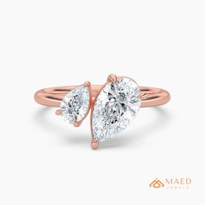 Anillo de compromiso de moissanita con corte de pera chapado en oro rosa, joyería nupcial con engaste de puntas para mujer, origen Gujarati, banda de aniversario y boda - Product Image 1