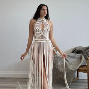 Robe en macramé, robe de festival bohème, robe de maternité, robe pour séance photo en macramé, tenue Burning Man, robe de mariage plage - Product Image 1