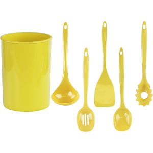 6 Piece Heat Resistant Kitchen <b>Utensil</b> Holder Set BPA-Free Spatula Slotted Spoon Ladle Crock <b>Utensils</b> for Counter Use - Product Image 2