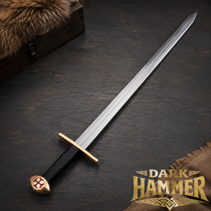 Espada Vikinga Medieval Antigua Forjada a Mano, Acero Pulido, Cruz con Empuñadura Envuelta en Cuero - Product Image 1