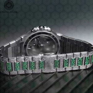 Charm Jewels Luxury Stainless Steel <b>Watch</b> 20mm Band Green Emerald Inlay <b>Diamond</b> Accented Unisex Fashion Quartz Movement - Product Image 4