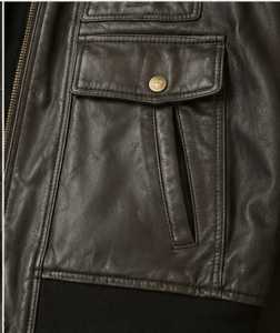 Blouson en cuir pour homme avec col en fausse fourrure et fermeture éclair - Product Image 6