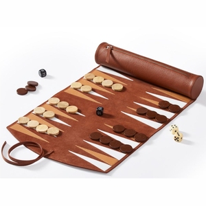 Juego de Backgammon de Cuero de Lujo Personalizado al por Mayor, Juego de Mesa Portátil de Viaje, Juego de Backgammon Enrollable de Gamuza con Bolsillo con Cremallera - Product Image 1