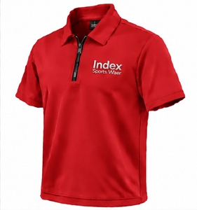 Polo de Manga Corta Rojo para Hombre, Marca Index, con Cierre, Logotipo Bordado, Tejido de Punto de Secado Rápido, Estilo Deportivo - Product Image 3