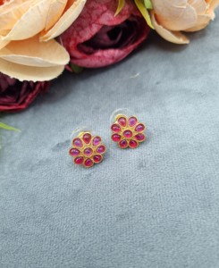 Flower Design Necklace With Matching <b>Stud</b> <b>Earrings</b> Ethnic Festive Wear Jewellery Set Gold Plated Light Weight Necklace Wholesale - Product Image 6