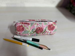 Handmade quilted cotton pencil pouch fabric <b>pen</b> case organizer <b>colorful</b> washable makeup brush holder stationery bag gift - Product Image 4