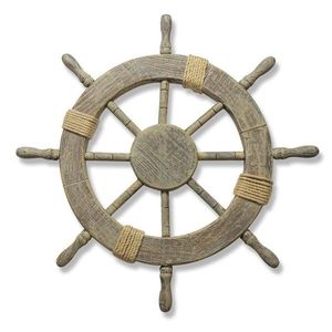 Decoración inspirada en un faro con timón de barco de madera, diseñada para enriquecer interiores con temática oceánica con un carácter costero rústico. - Product Image 5