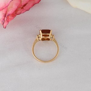 Natural <b>Citrine</b> Diamond <b>Ring</b> 14K Solid Gold Emerald Cut Gemstone Engagement <b>Ring</b> Wholesale Supplier - Product Image 5