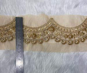 Exquisite <b>Kaftan</b> Saree Scalloped Lace Trim Hand Look Pearl Bead Mirror Work Wholesale Indian Ethnic Sewing Decoration Border - Product Image 2