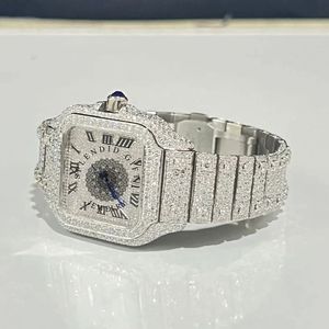 Reloj de Lujo para Hombre con Diamantes, Caja Cuadrada Plateada/Moissanita, Pantalla Analógica, Números Romanos, Cristal de Zafiro, Cierre Oculto, Cuarzo - Product Image 2