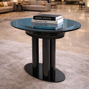 Mesa Auxiliar Redonda Minimalista y Duradera con Base de Metal Negro Elegante y Tapa de Metal Azul para Muebles de Sala de Estar Moderna - Product Image 4