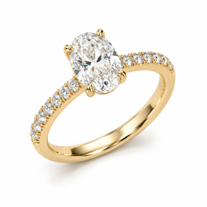Anillo de Compromiso Ovalado con Pavé, Clásico, Oro Amarillo de 14K, Diamante Ovalado Cultivado en Laboratorio, Certificado IGI, Joyería Personalizada OEM - Product Image 1