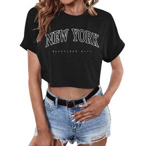 T-shirt court en coton 100 % pour femme, style streetwear estival, avec logo imprimé personnalisé, en molleton tricoté, tissu de qualité supérieure, faible MOQ - Product Image 1