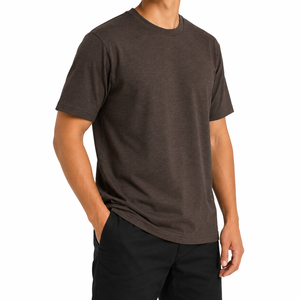 T-shirt en coton et fibre de bambou pour homme, respirant, jersey tricoté, col rond, manches courtes, uni, décontracté - Product Image 3