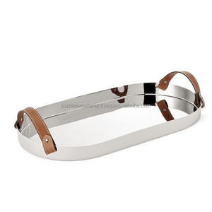 Poignées en cuir Acier inoxydable Métal Designer Fancy Plateau décoratif - Product Image 4