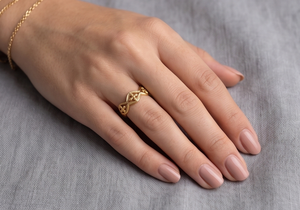 DIVYORO แหวนชุบทอง 22k ลายดอกไม้สำหรับผู้หญิงสำหรับโอกาสทางศาสนา - Product Image 3