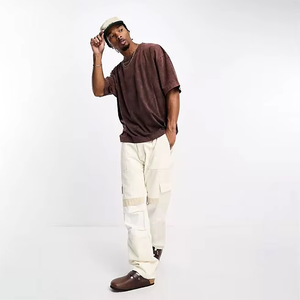 Camiseta Extra Grande para Hombre, Cuello Redondo, Manga Corta, Color Sólido, Informal, Algodón Lavado, Largo Regular - Product Image 1