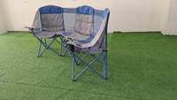 Chaise de camping de luxe moderne 3 places en acier inoxydable Huy Gia CC09, mobilier d'extérieur portable en tissu polyester, charge maximale 480 kg
