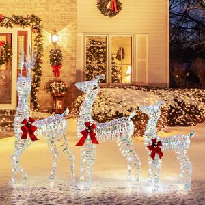 Famille de rennes de Noël en bois 3D éclairée - Ensemble de 3 pièces, alimentation solaire, lumières blanches clignotantes contrôlées par application, décoration moderne - Product Image 5