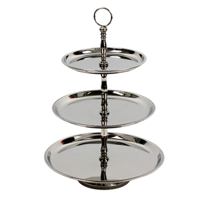 Support de service à 3 niveaux en métal galvanisé de style luxueux avec poignée, plateau à dessert et à cupcakes à plusieurs niveaux en acier pour la cuisine et les événements - Product Image 3