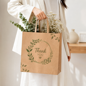 Thank You <b>Biodegradable</b> Kraft <b>Paper</b> Bag Floral Design Twisted Handles Eco-Friendly Gift Packaging Standard Size Classic Style - Product Image 4