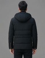 Blouson matelassé noir à capuche pour homme, fermeture éclair, coupe-vent, décontracté, hiver, rembourrage polyester, coupe régulière, poche avant, séchage rapide