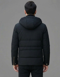 Chaqueta Acolchada Negra con Capucha para Hombre, Cierre de Cremallera, Resistente al Viento, Informal, para Invierno, Relleno de Poliéster, Corte Regular, Bolsillo Delantero, Secado Rápido - Product Image 2
