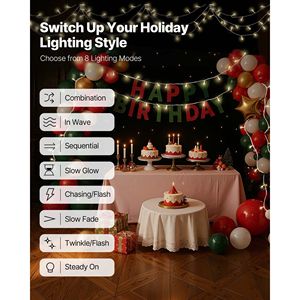 Catena di Luci Natalizie a 200 LED, 23 Metri, Collegabili, Luce Calda Sfarfallante per Esterni, 8 Modalità, Timer Automatico - Product Image 4