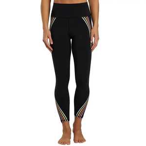 High Waist Full Length Leggings With <b>Rainbow</b> Stripe Print Stretch Breathable Sporty Women's Yoga Pants Black - Product Image 6