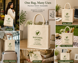 Eco Friendly Jute Tote Bag Reusable Shopping Carry Bag Large Capacity Gift Packaging <b>Handbag</b> - Product Image 4