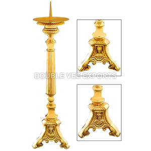 Candelero de Latón Macizo con Forma de Espiga de la Sagrada Familia |   Candelabro para Altar de Iglesia - DOUBLE VEE EXPORTS - Product Image 2