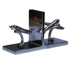 Sujetalibros de Aluminio Pulido con Diseño de Avión para Oficina, Librería, Decoración Art Deco, Juego de Varias Piezas, Cromado, Decoración de Mesa - Product Image 1