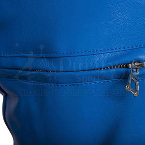Veste en cuir véritable bleu pour homme, respirante, coupe-vent, style motard, fermeture éclair, col rabattable, coupe ajustée, longueur normale - Product Image 3