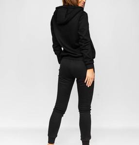 Women's <b>Black</b> Solid Color Tracksuit Full Sleeve Hooded Zipper Casual Jogger <b>Pants</b> Set Breathable 100% Cotton Autumn Wear - Product Image 4