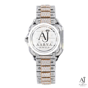 Montre analogique à quartz en acier inoxydable avec incrustation de diamants et cristal saphir, bracelet bicolore de 18 mm, cadran rond pour femme, bijou de soirée - Product Image 4