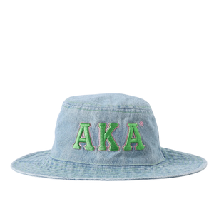 AKA Denim Green Stitch Boonie <b>Hat</b> <b>Light</b> Blue Denim Wide Brim Adjustable Cotton Outdoor Cap Casual Fashion Headwear for Men Women - Product Image 2