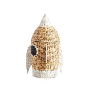 Rocket Ship Water Hyacinth Storage <b>Basket</b> <b>with</b> <b>Lid</b> Woven Spaceship Shaped Toy Organizer Bin for Kids Room - Product Image 1