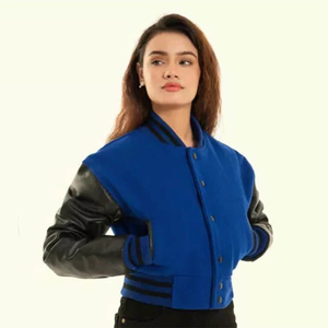 Veste de baseball courte tendance bleu et noir pour femme - Product Image 2