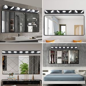 Lampada da parete moderna a LED da 52 pollici con 7 paralumi in acrilico, dimmerabile, a risparmio energetico, finitura in ferro nero per bagno - Product Image 4