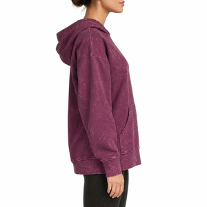 Sudadera con Capucha Estilo Acid Wash, Unisex, Casual, con Bolsillo Canguro, Manga Larga, Color Morado - Product Image 3