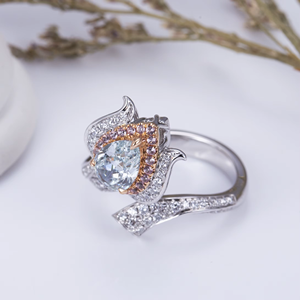Women's 18K <b>Gold</b> Pear Cut Diamond Flower <b>Cocktail</b> <b>Ring</b> Pave Setting Luxury Fine Jewelry - Product Image 4