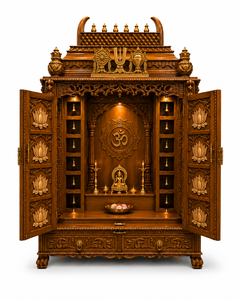 Sri Venkateswara Swami Teak Wood <b>Mandir</b> for USA Homes Large Wooden Pooja <b>Mandir</b> with Lotus Carved Doors Solid Wood Puja Ghar - Product Image 6
