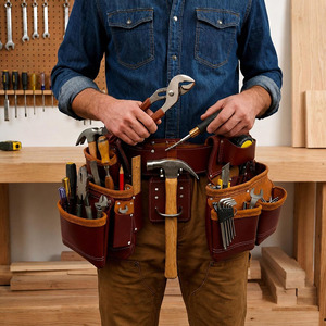 Ceinture à outils de charpentier en cuir premium faite à la main, avec plusieurs compartiments pour outils, coutures renforcées et boucle pour marteau, à vendre - Product Image 1