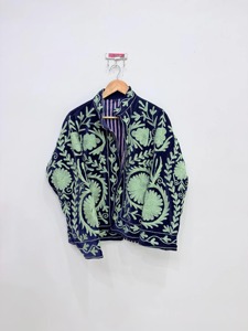 Veste en velours brodée de fleurs bohèmes, col mandarin, manches longues, grande taille, vêtements décontractés pour adultes, vêtements d'automne - Product Image 1