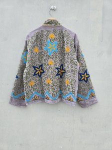 Handmade <b>Silver</b> Grey Polyester/Cotton Velvet Bomber <b>Jacket</b> for Women Floral Embroidery Boho Style Thick Winter <b>Jacket</b> Wholesale - Product Image 2
