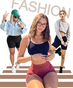 Shorts cyclistes taille haute pour femme, couleur unie, extensibles, respirants, tricotés, coupe ajustée, style sportif - Product Image 3
